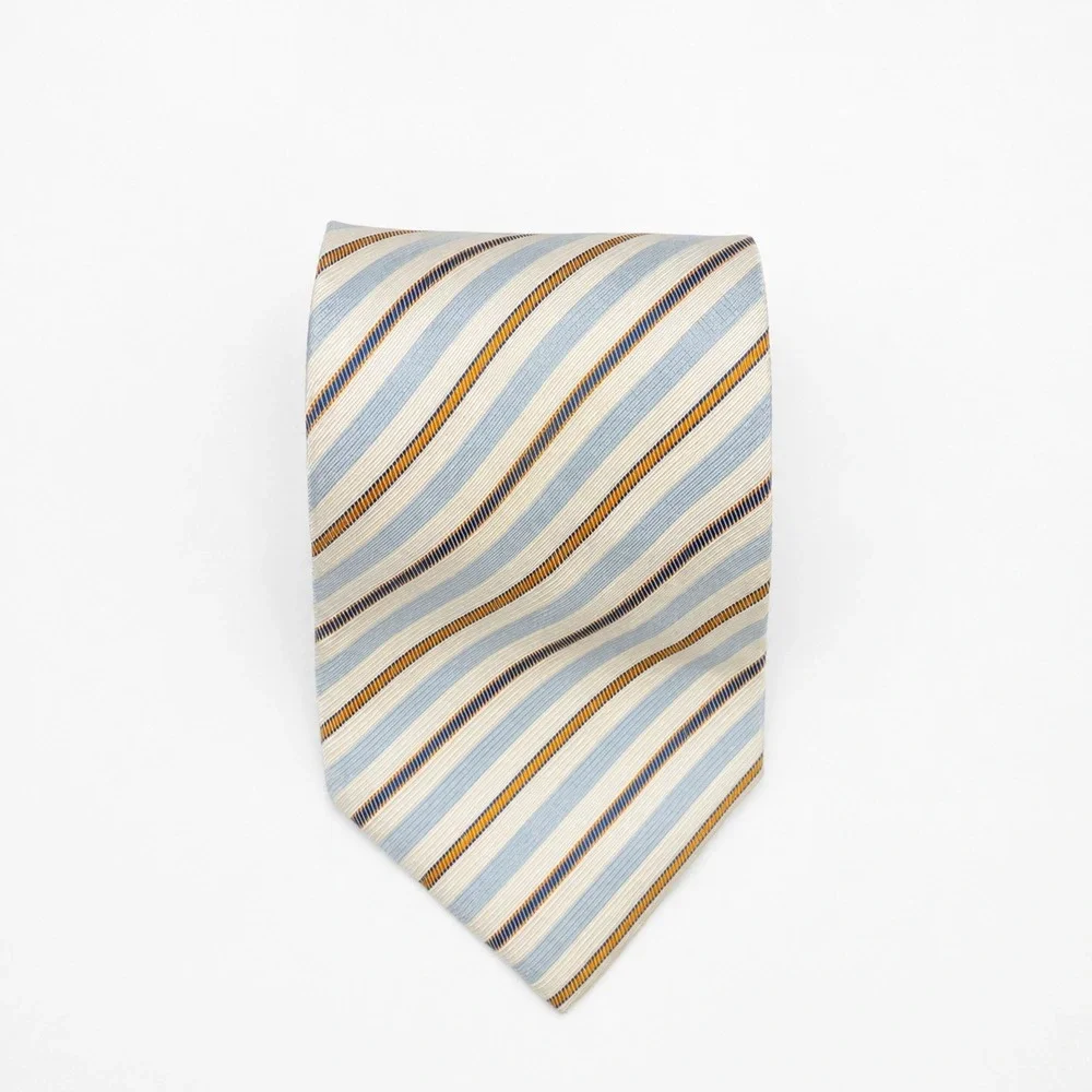 Vtg Prada Silk Repp Tie Blue Cream Striped Made in Italy Designer 3.75